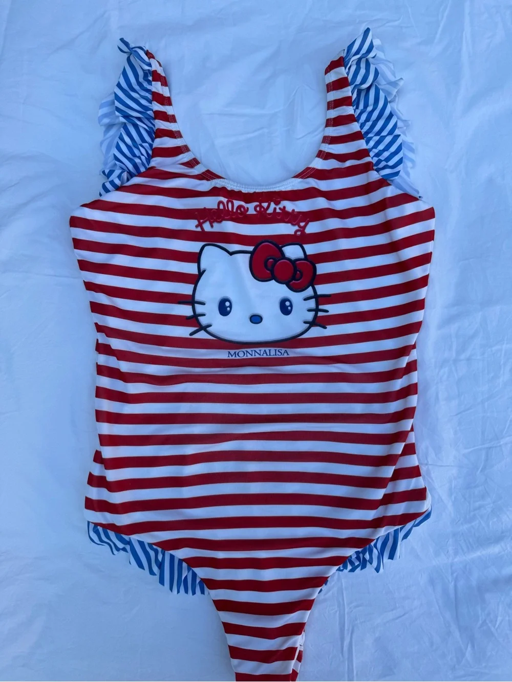 Monnalisa Hello Kitty Striped Girls Swimsuit, Size 12